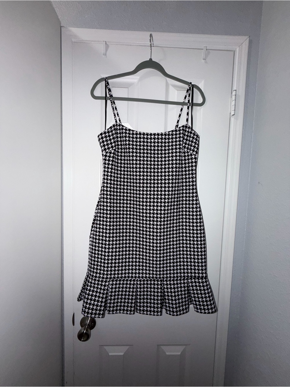 Likely Black and White Houndstooth Mini Slip Dress